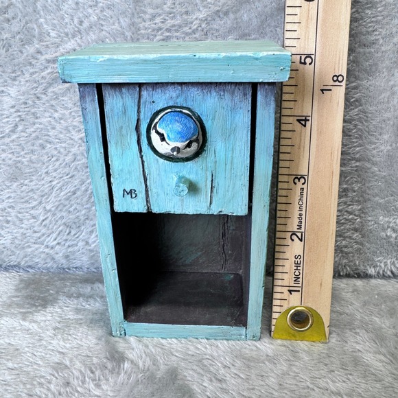 Hand Painted Folk Art Resin Wall Cubby Bluebird Cottagecore Rustic Birdhouse - Picture 5 of 5